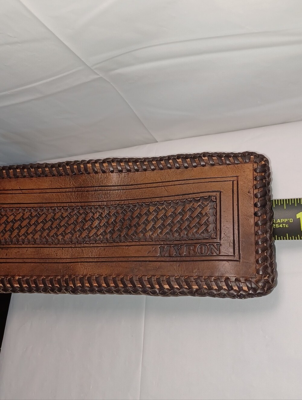 Brown Leather Men’s Wallet - Hand-Tooled Bifold. MYRON Embossed On Front - Picture 8 of 10